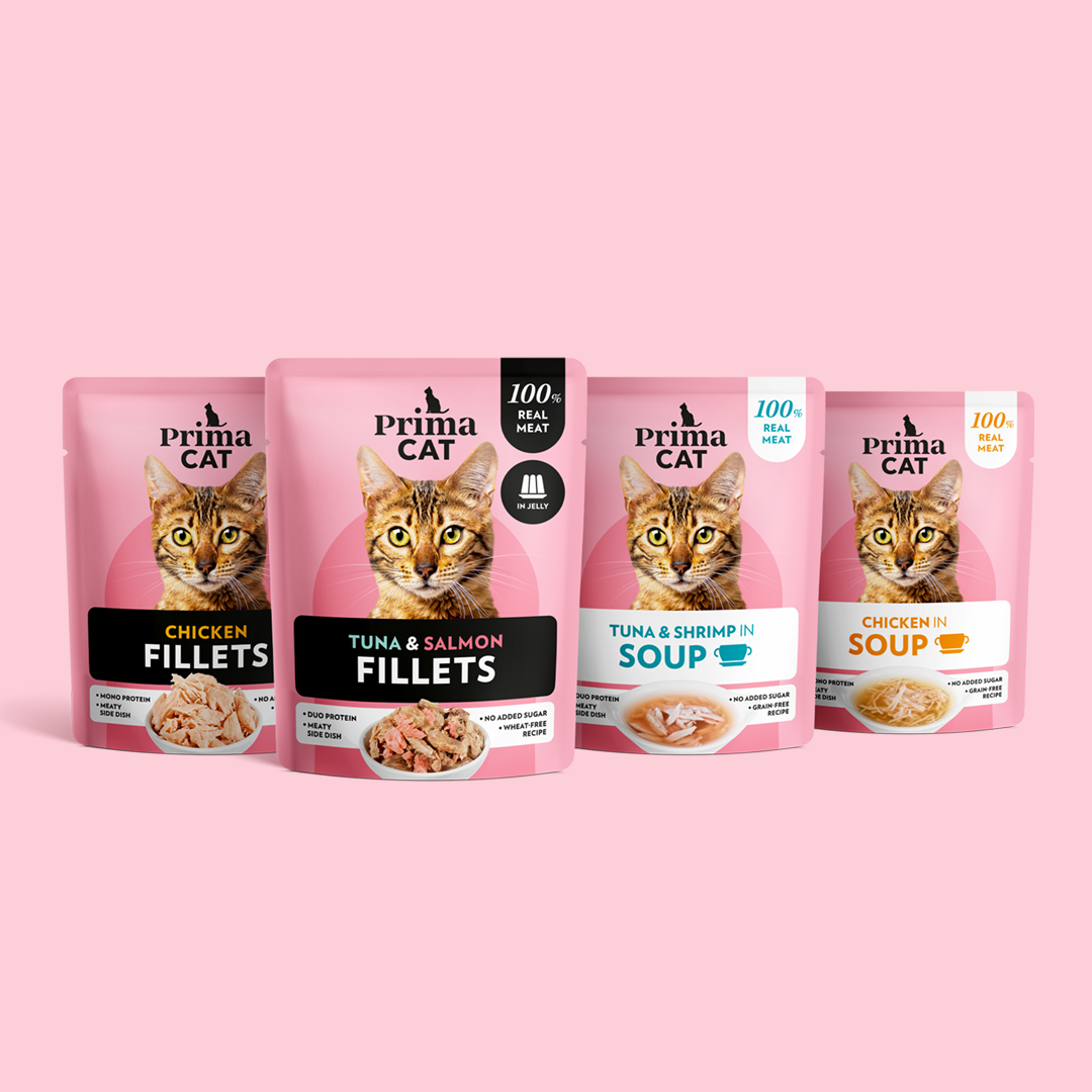 PrimaCatin Soups ja Fillet -täydennysruoat ovat helppo tapa nesteyttää kissaasi
